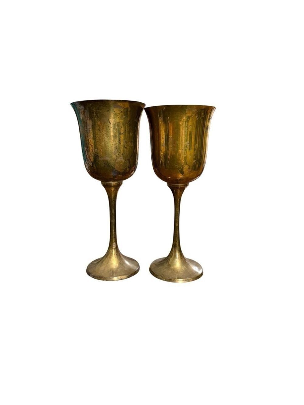 Vintage Solid Brass Goblets Set of 2 Made in India RIH